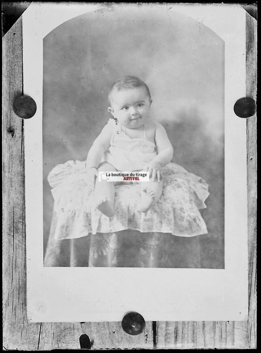 Plaque verre photo ancienne négatif noir et blanc 6x9 cm enfant bébé enfance - La Boutique Du Tirage 