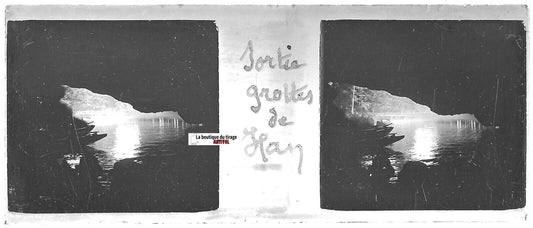 Grottes de Han, Plaque verre photo stéréo, positif noir & blanc 4,5x10,7 cm