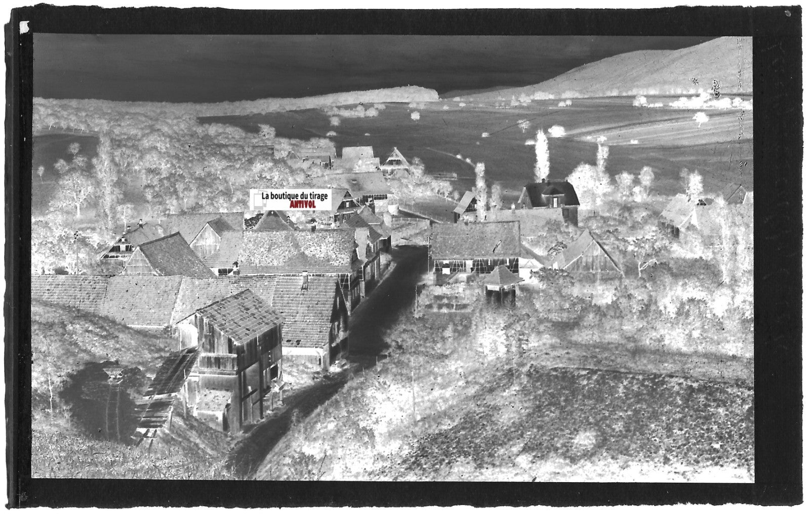 Plaque verre photo négatif noir & blanc 9x14 cm, Langensoultzbach, grande rue