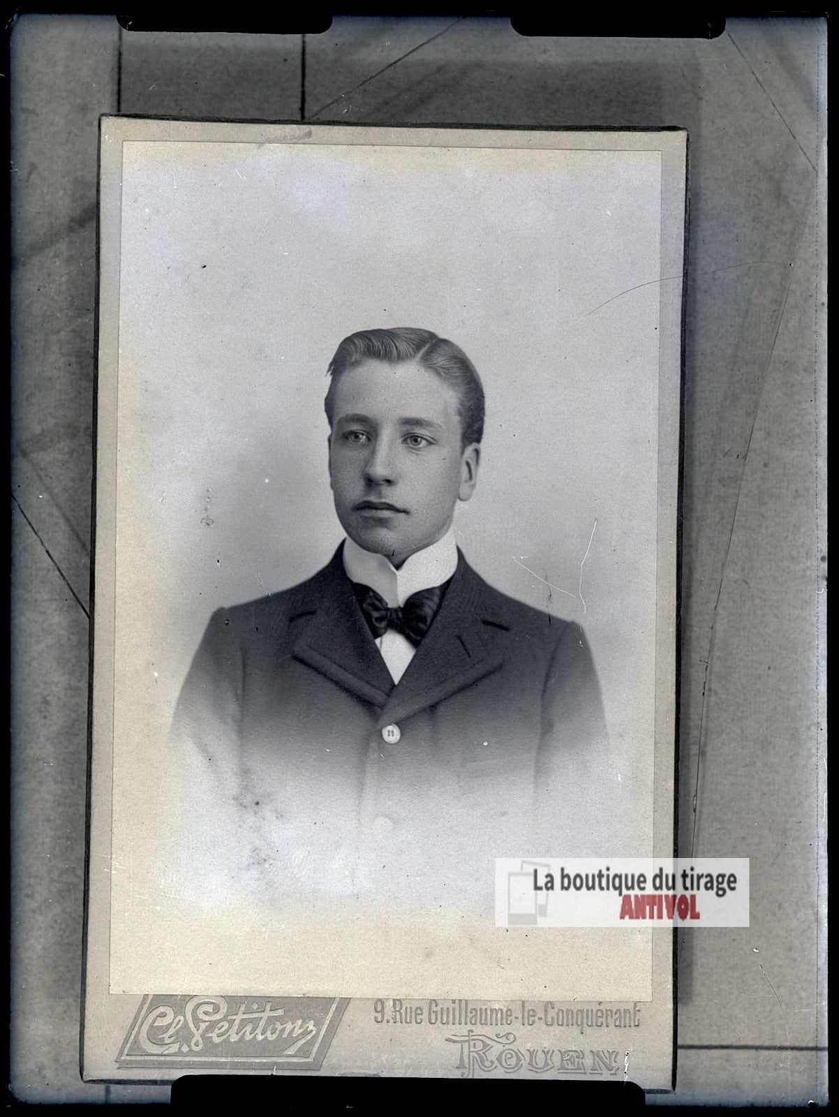 Portrait d'un jeune homme, costume, plaque verre photo ancienne, négatif 9x12 cm
