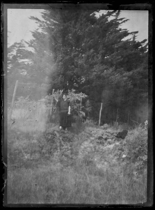 Plaque verre photo ancienne noir et blanc négatif 9x12 cm femme nature glass 