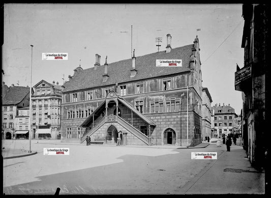 Plaque verre photo négatif noir et blanc 13x18 cm Mulhouse Hôtel de Ville France