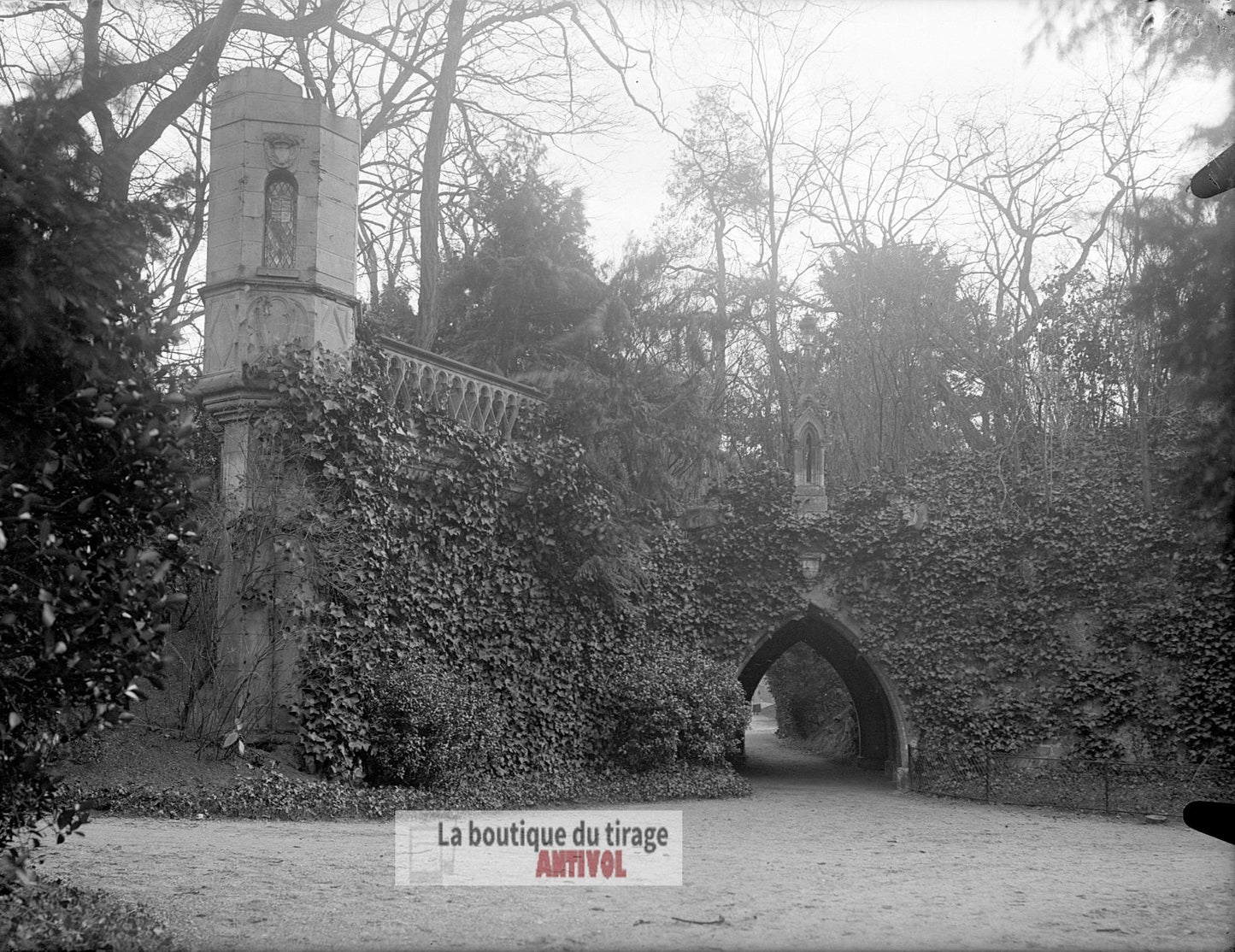 Bagatelle, Bois de Boulogne Paris, plaque verre, photo ancienne, négatif 9x12 cm