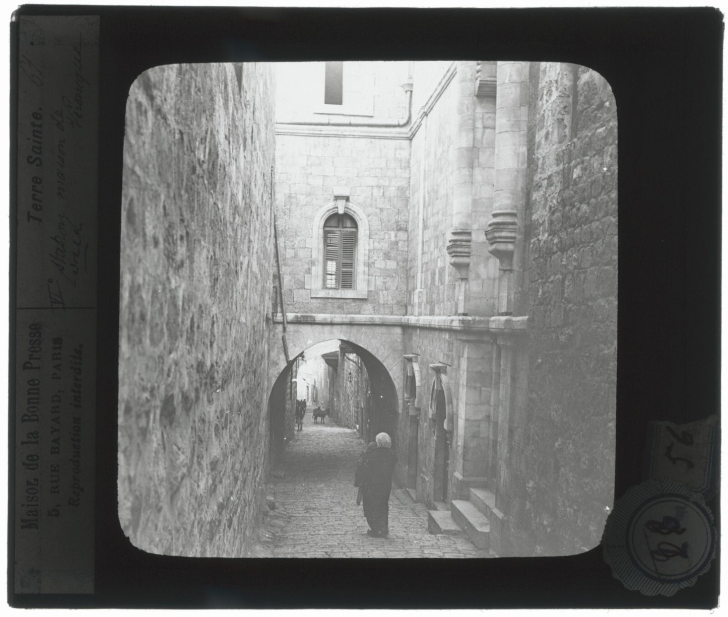 Maison de Sainte-Véronique, Jérusalem, photo plaque de verre, positif 8,5x10 cm