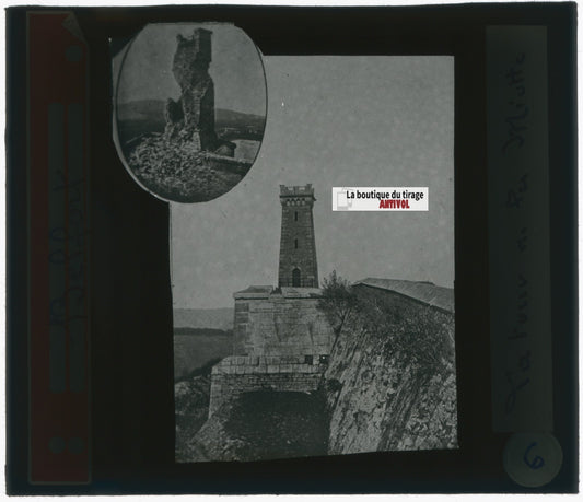 La tour Miotte Belfort, photo plaque verre, noir & blanc, positif 8,5x10 cm