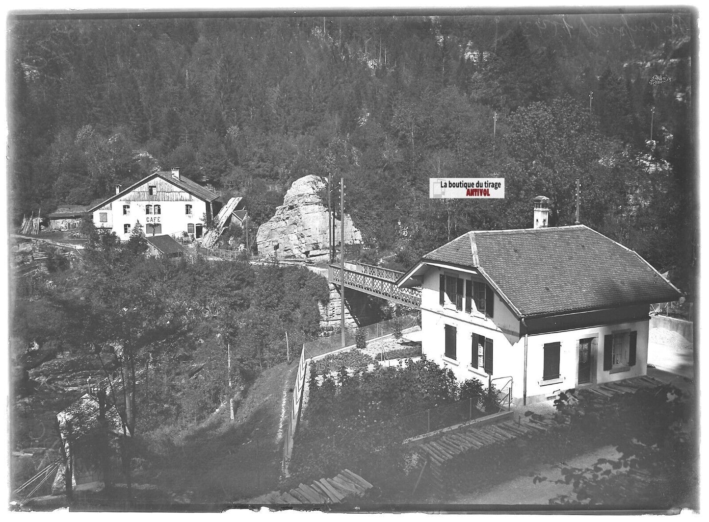 Plaque verre photo ancienne positif noir et blanc 13x18 cm Biaufond lac Doubs