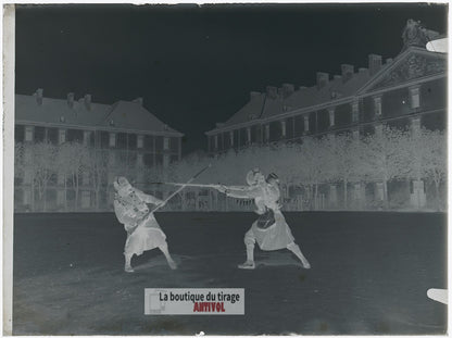 Caserne Thiry, Nancy, soldats WW1, plaque verre, photo, négatif 9x12 cm