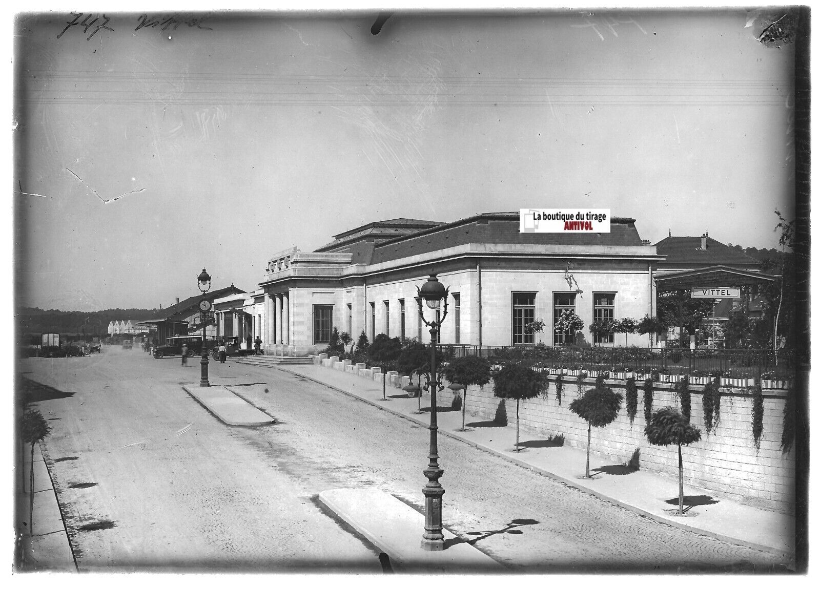 Plaque verre photo ancienne positif noir & blanc 13x18 cm gare Vittel Vosges