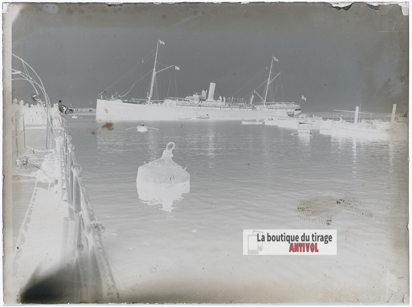 Paquebot dans le port d’Alger, plaque verre photo ancienne, négatif 9x12 cm