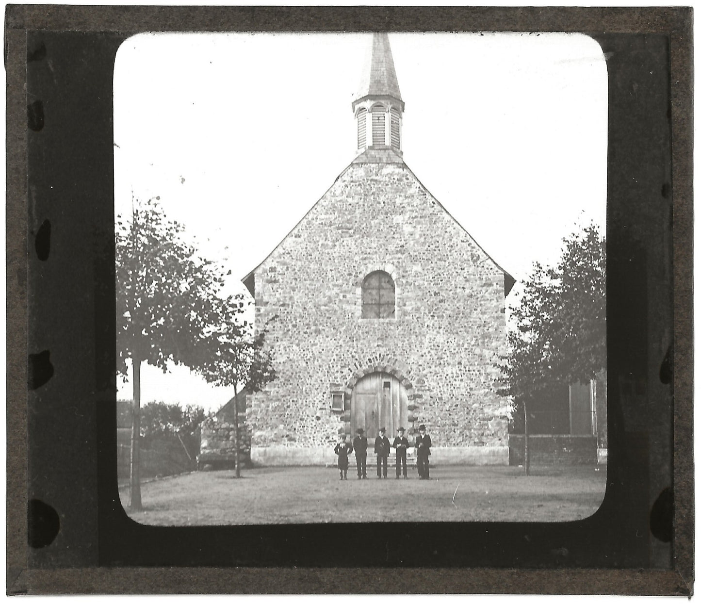 Église Saint-Pavace, enfants, photo ancienne plaque de verre, positif 8,5x10 cm