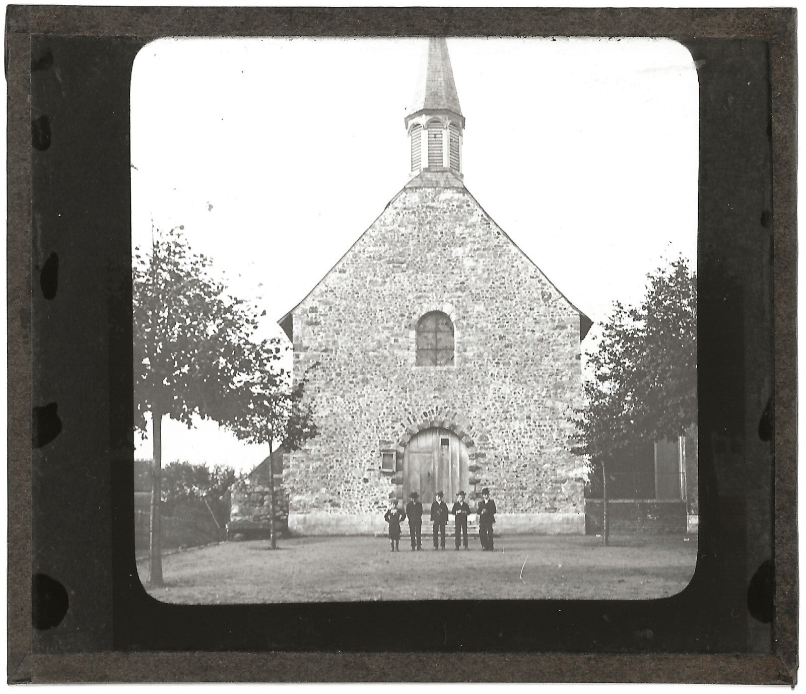 Église Saint-Pavace, enfants, photo ancienne plaque de verre, positif 8,5x10 cm