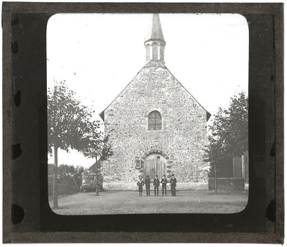 Église Saint-Pavace, enfants, photo ancienne plaque de verre, positif 8,5x10 cm
