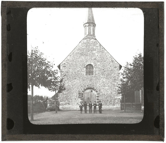 Église Saint-Pavace, enfants, photo ancienne plaque de verre, positif 8,5x10 cm