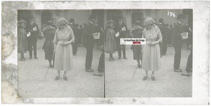 Personnages, Longchamp, Paris, plaque verre stéréoscopique, positif 8,5x17 cm
