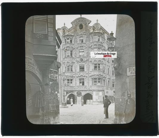 Maison Helbling, Innsbruck, photo plaque verre, noir & blanc, positif 8,5x10 cm