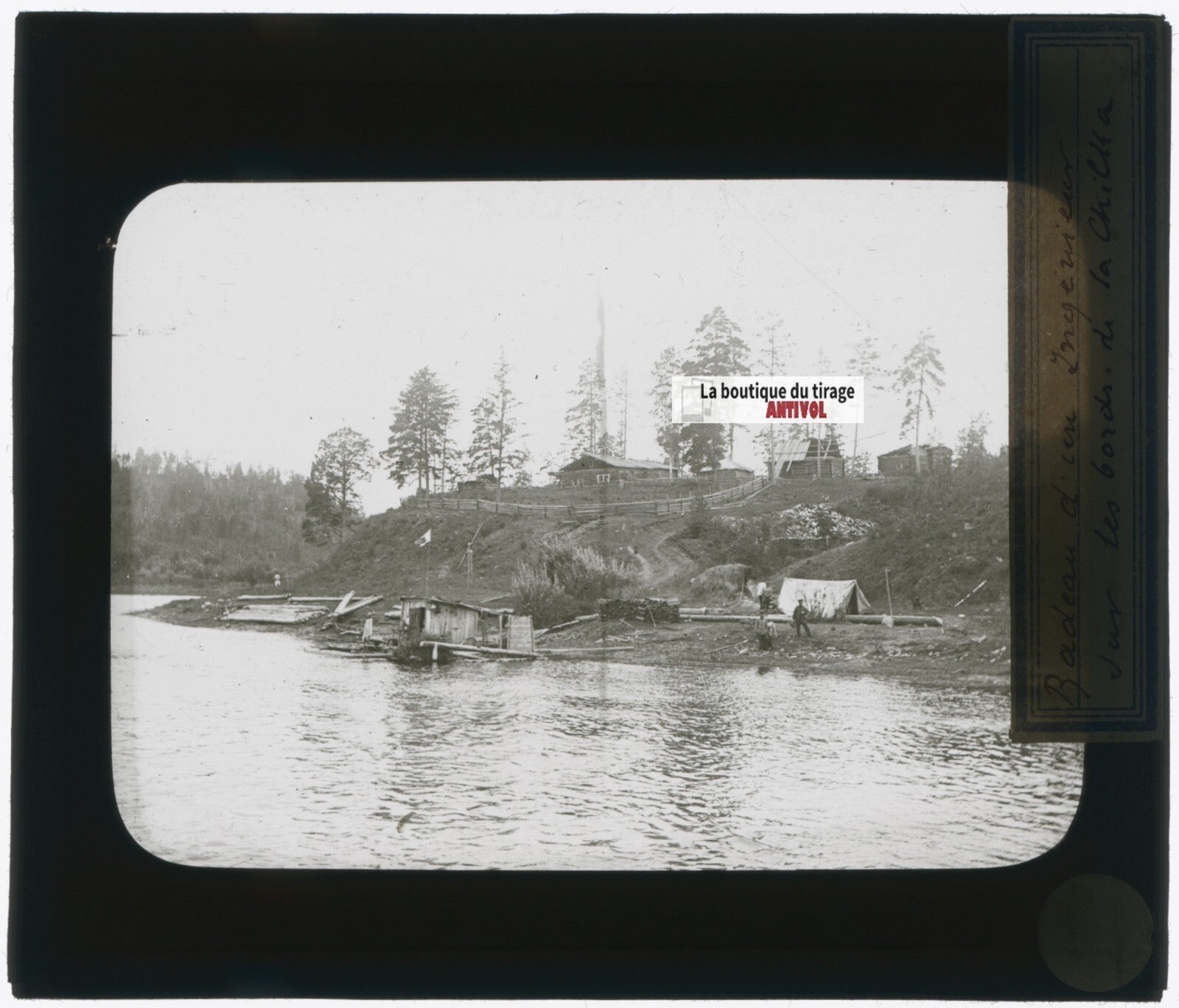 Russie, Chilka, bateau, photo plaque verre, noir & blanc, positif 8,5x10 cm