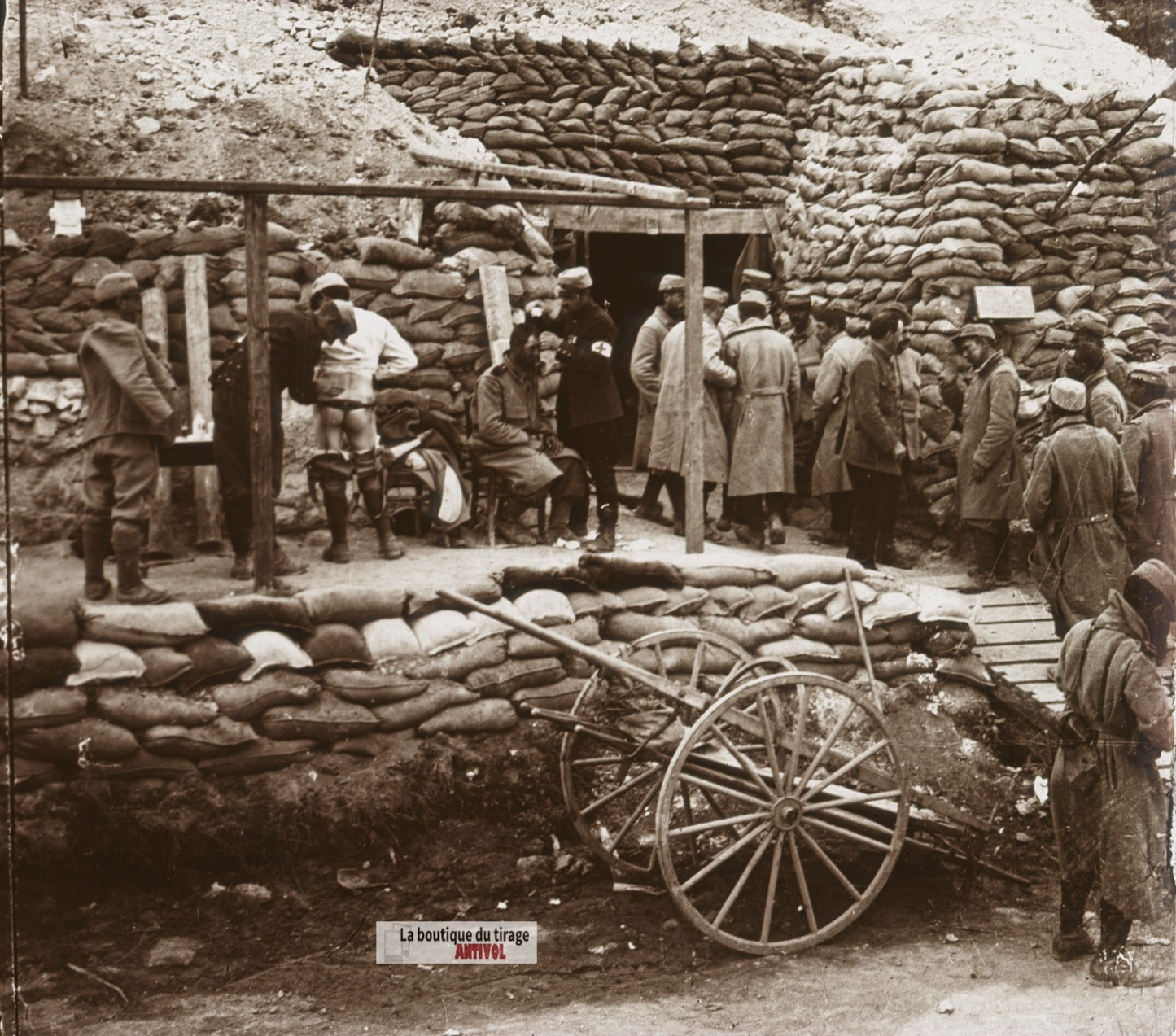 Ablain, Poste de secours, guerre WW1, plaque verre stéréo, photo 4,5x10,7 cm