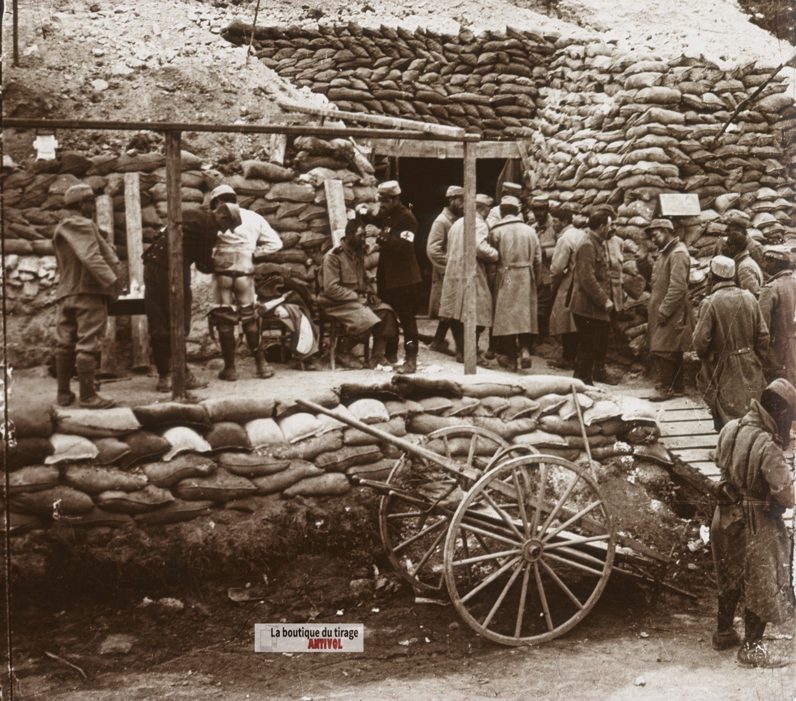 Ablain, Poste de secours, guerre WW1, plaque verre stéréo, photo 4,5x10,7 cm