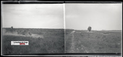 Camp du Ruchard, char, plaque verre, photo ancienne, négatif N&B 6x13 cm