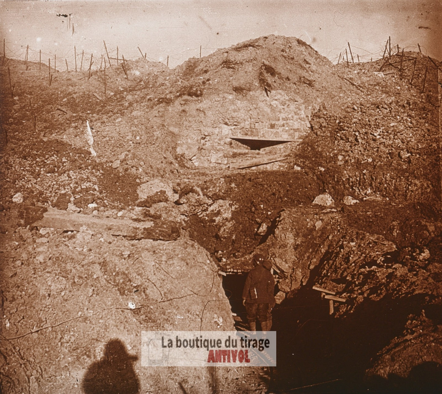 Fort de Douaumont, guerre WW1, plaque verre photo ancienne stéréo 6x13 cm