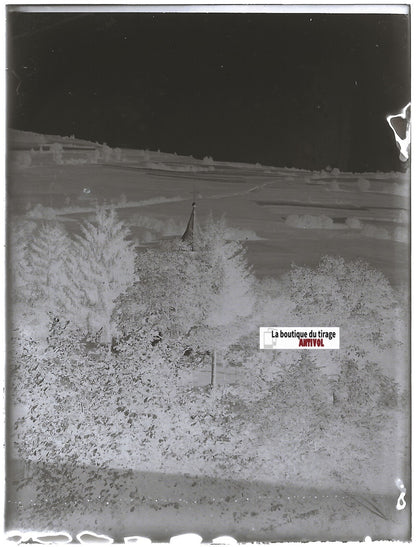 Paysage, France, Plaque verre photo ancienne, négatif noir & blanc 9x12 cm