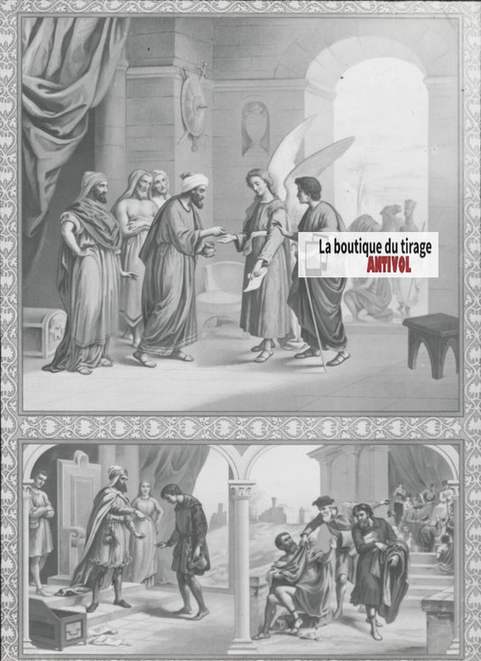 Scène religieuse, catéchisme, dessin peinture, plaque verre, positif 8,5x10 cm