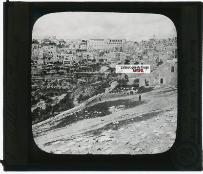 Bethléem, vue générale, photo plaque verre, noir & blanc, positif 8,5x10 cm