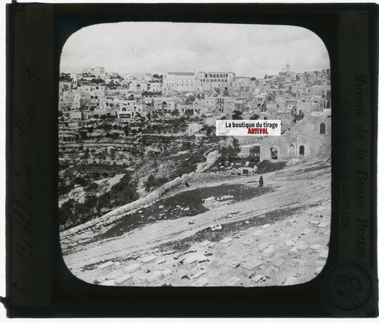 Bethléem, vue générale, photo plaque verre, noir & blanc, positif 8,5x10 cm