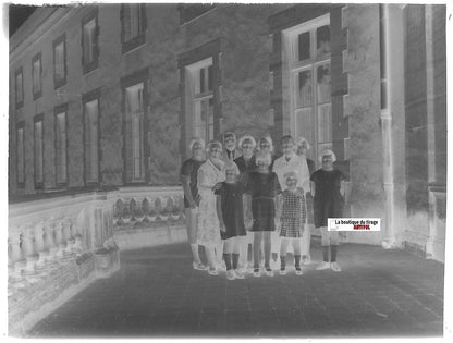 Famille, groupe, Plaque verre photo ancienne, négatif noir & blanc 9x12 cm