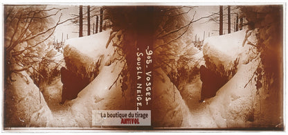 Vosges, sous la neige, guerre WW1, plaque verre photo ancienne stéréo 6x13 cm