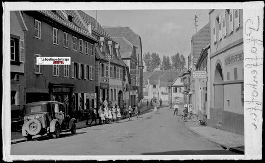 Plaque verre photo ancienne, négatif noir & blanc 9x14 cm, Pfaffenhoffen, France