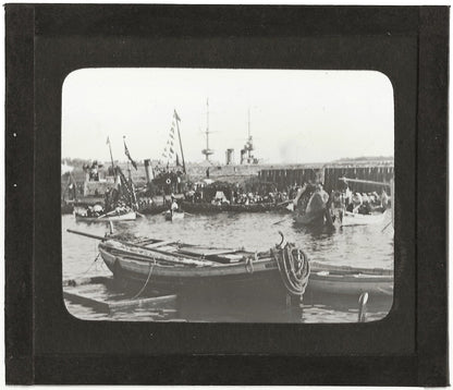 Fête port, bateau, mer, photo ancienne plaque de verre, positif 8,5x10 cm