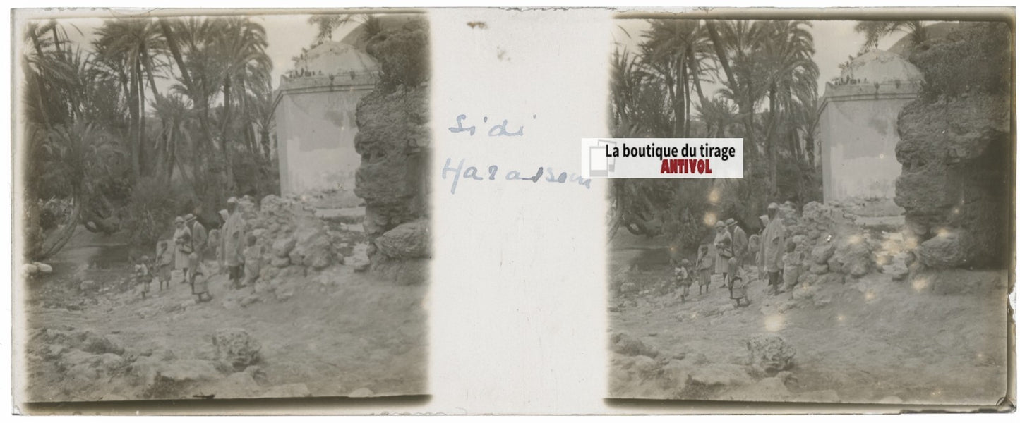 Sidi Harazem, Maroc, Plaque verre stéréo, positif noir & blanc 4,5x10,7 cm