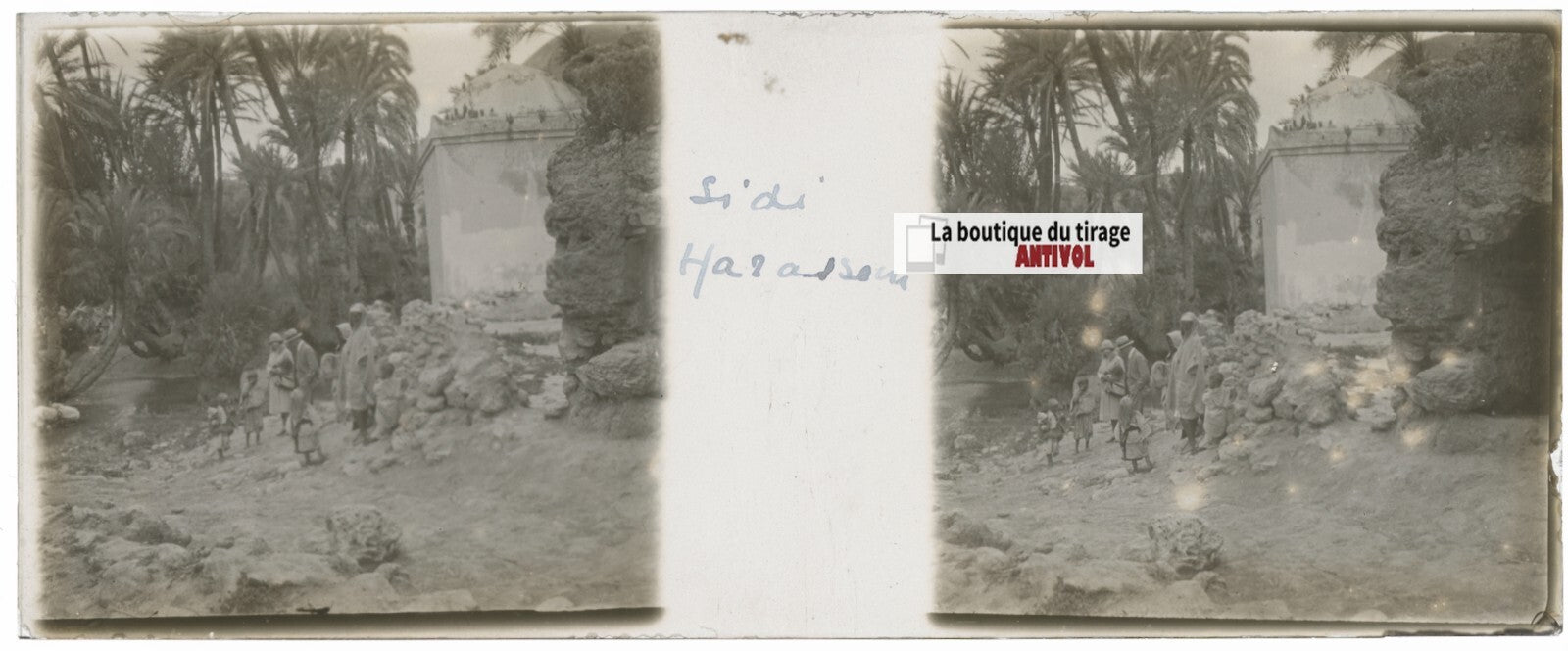 Sidi Harazem, Maroc, Plaque verre stéréo, positif noir & blanc 4,5x10,7 cm