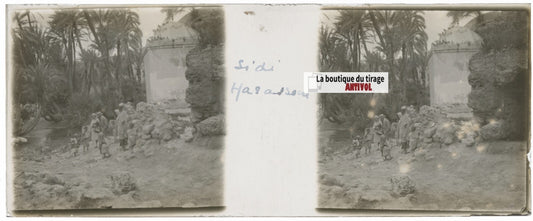 Sidi Harazem, Maroc, Plaque verre stéréo, positif noir & blanc 4,5x10,7 cm