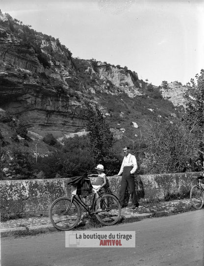Vélo promenade, Pyrénées, photos vintage plaque verre, lot de 10 négatifs 6x9 cm