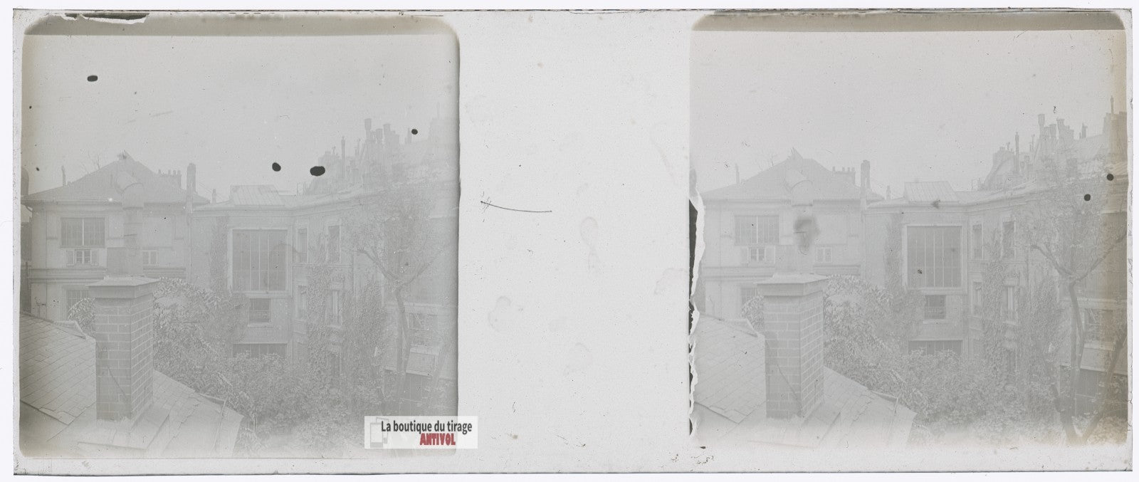 Paris, cours toitures immeubles, plaque verre stéréo, photo ancienne 4,5x10,7 cm