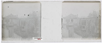 Paris, cours toitures immeubles, plaque verre stéréo, photo ancienne 4,5x10,7 cm