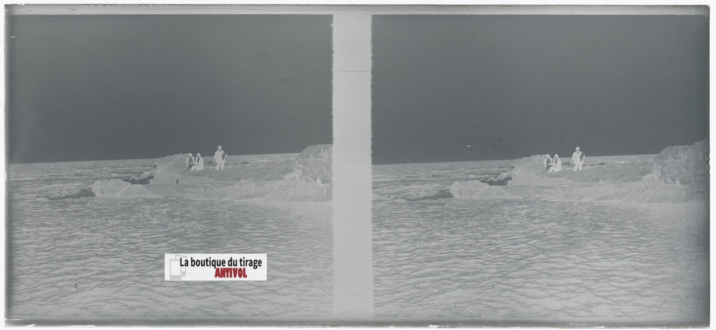 Algérie, mer, plaque verre, photo stéréoscopie, négatif noir & blanc 6x13 cm