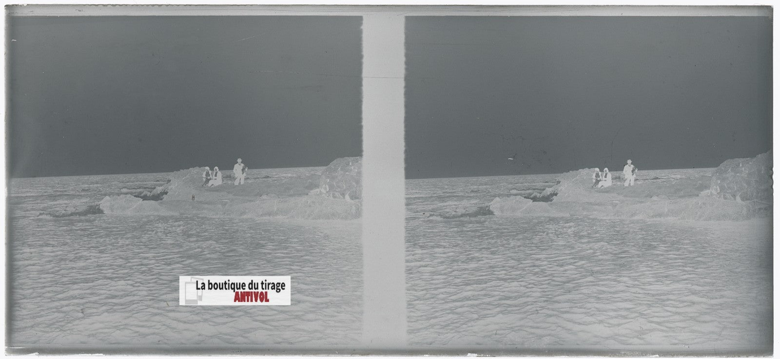 Algérie, mer, plaque verre, photo stéréoscopie, négatif noir & blanc 6x13 cm