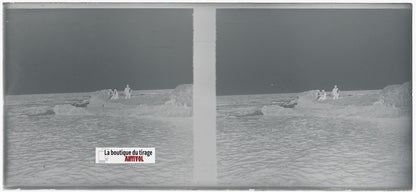 Algérie, mer, plaque verre, photo stéréoscopie, négatif noir & blanc 6x13 cm