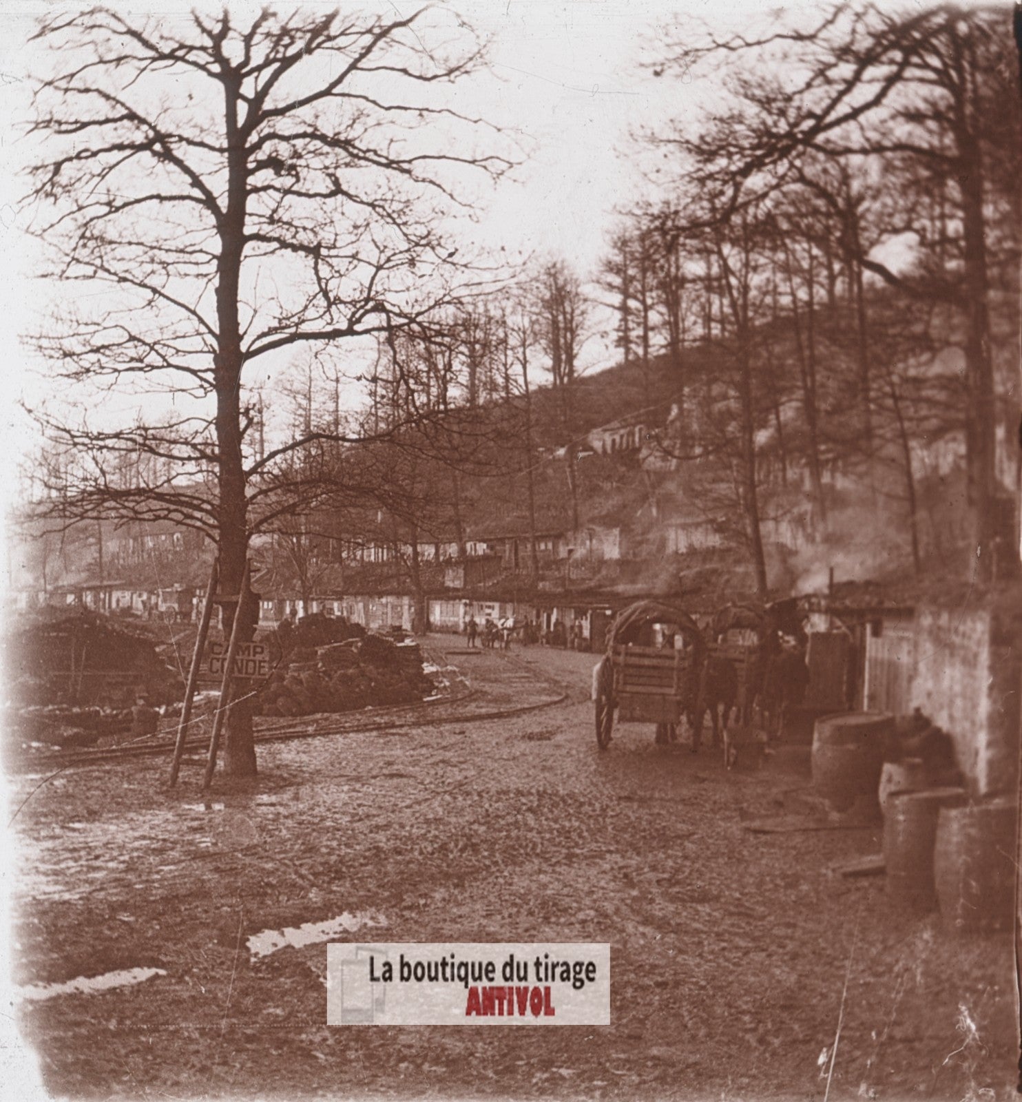 Camp Condé, Argonne, guerre WW1, plaque verre stéréo, photo 4,5x10,7 cm