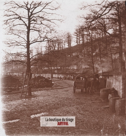 Camp Condé, Argonne, guerre WW1, plaque verre stéréo, photo 4,5x10,7 cm