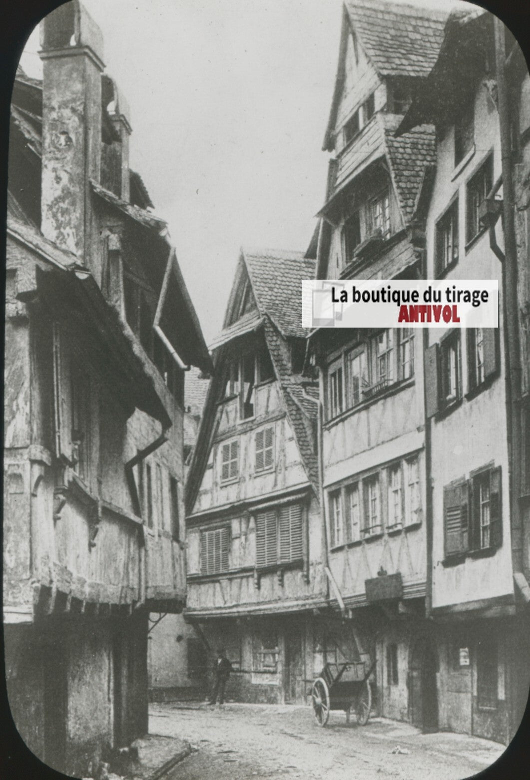 Rue du Bain-aux-Plantes, Strasbourg, photo plaque de verre, positif 8,5x10 cm