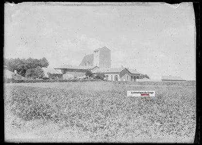 Plaque verre photo ancienne négatif noir et blanc 6x9 cm ferme nature France 