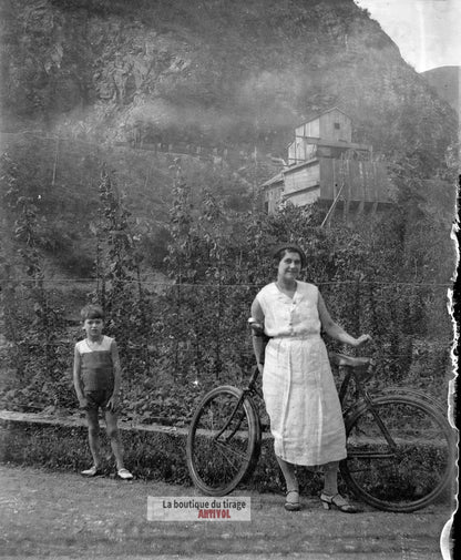 Vélo promenade, Pyrénées, photos vintage plaque verre, lot de 10 négatifs 6x9 cm
