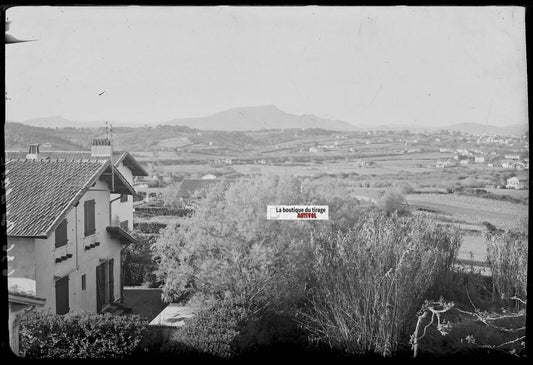 Bidart paysage, Plaque verre photo ancienne, négatif noir & blanc 10x15 cm