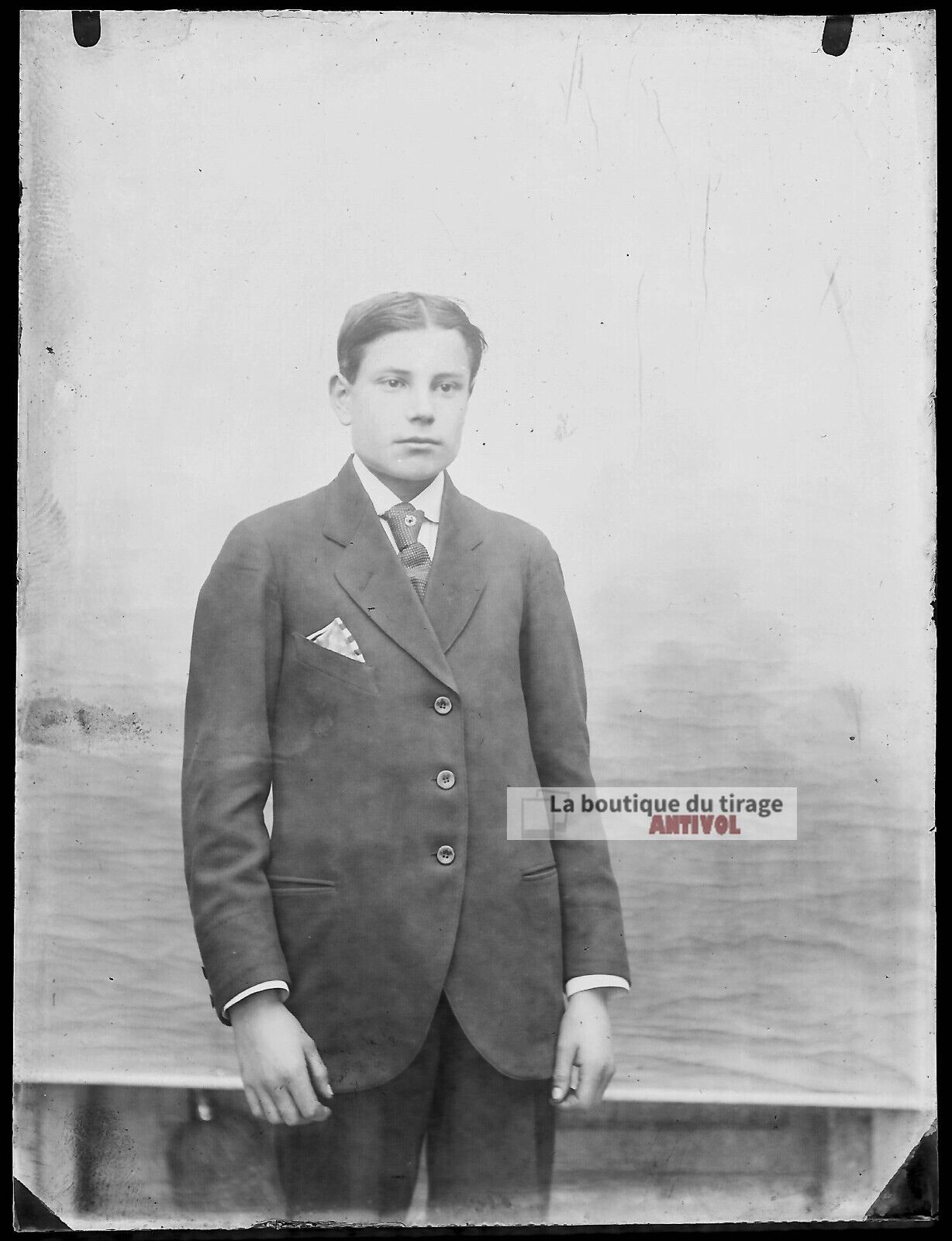 Plaque verre photo ancienne négatif noir et blanc 9x12 cm homme glass plate 