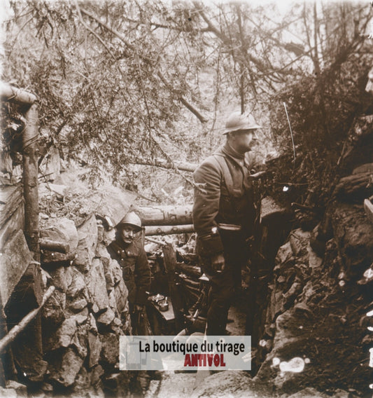 Hartmannswillerkopf, Vosges, guerre WW1, plaque verre stéréo, photo 4,5x10,7 cm