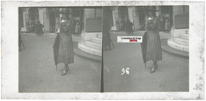 Scène de vie, Longchamp, Paris, plaque verre stéréoscopique, positif 8,5x17 cm